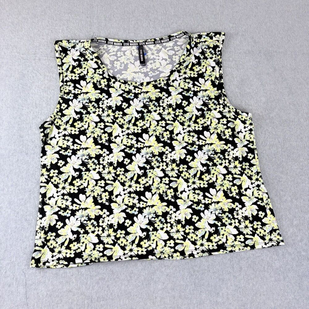 STEVE MADDEN Floral Sleeveless Tank Top Women’s 2X Black Yellow Casual